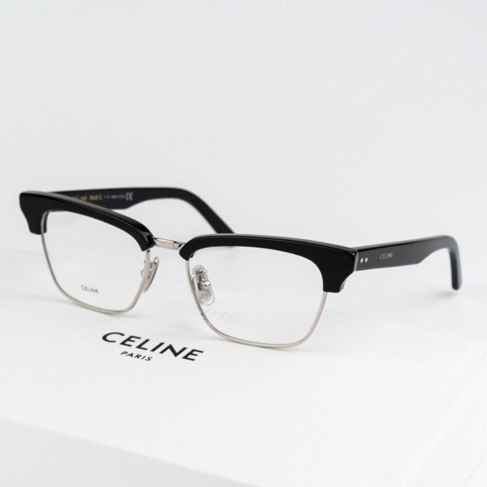 Sale! New Celine Cl50026u 016 Shiny Palladium Black Women Square Eyeglasses